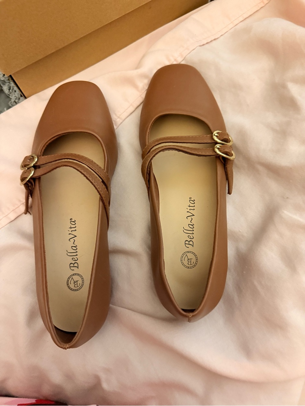Bella Vita Brown Double-Strap Mary Jane Flats
